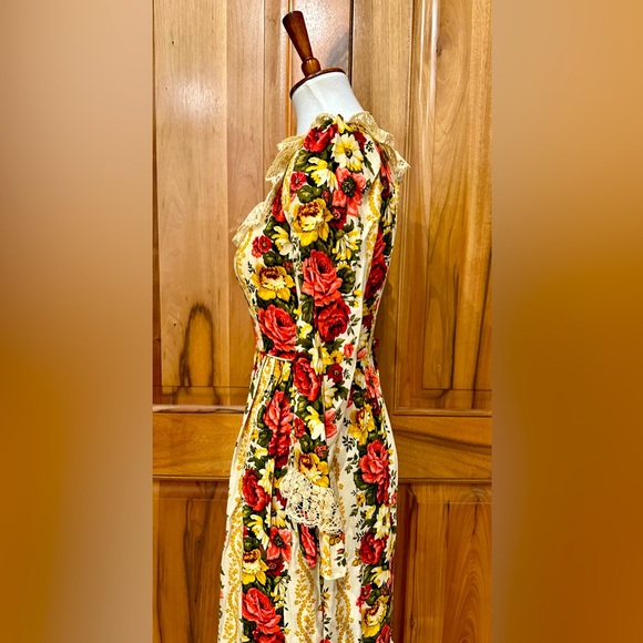 VTG 1960s Lorrie Deb, San Francisco Lace/Floral Ruffled Maxi Prairie Dress EUC M - Picture 5 of 16